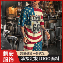 源头厂家 现货批发 美国国旗新款3D印花短裤T恤男士休闲运动套装