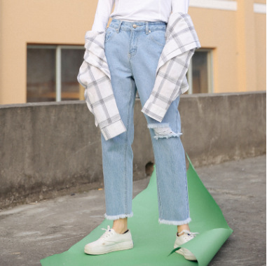 Amazon AliExpress Women's wear Europe and America Cross border Foreign trade Easy hole Jeans On behalf of 9015