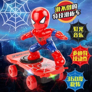 Cross-Border Spider-Man Stunt Tumbling Scooter Children's Toy Spider-Man Light Music Electric Scooter