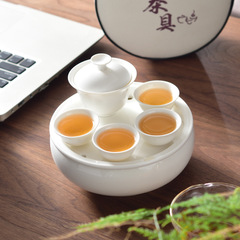 Chao-Shan Kung Fu Travel Ceramic Tea Tray—Dry Brewing Home, Car, and Outdoor Portable Package for Gongfu Tea Sets