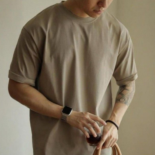 Three-needle American 300g heavy cotton short-sleeved T-shirt, men's pure color retro workwork base shirt, half sleeves loose