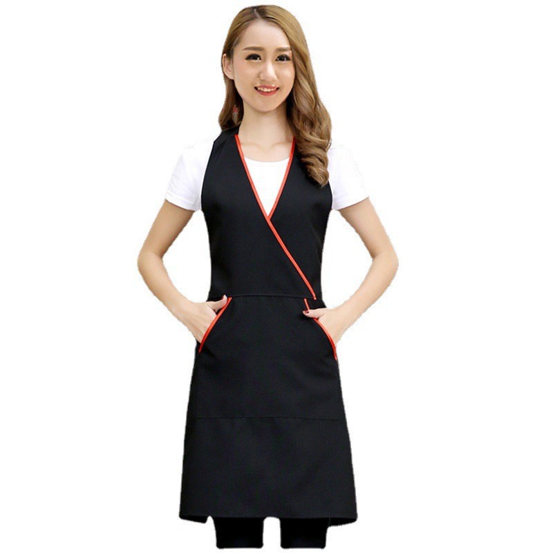 V-cuello publicidad delantal logotipo personalizado salón de uñas cafetería guardapolvos hogar cocina delantal al por mayor personalizado