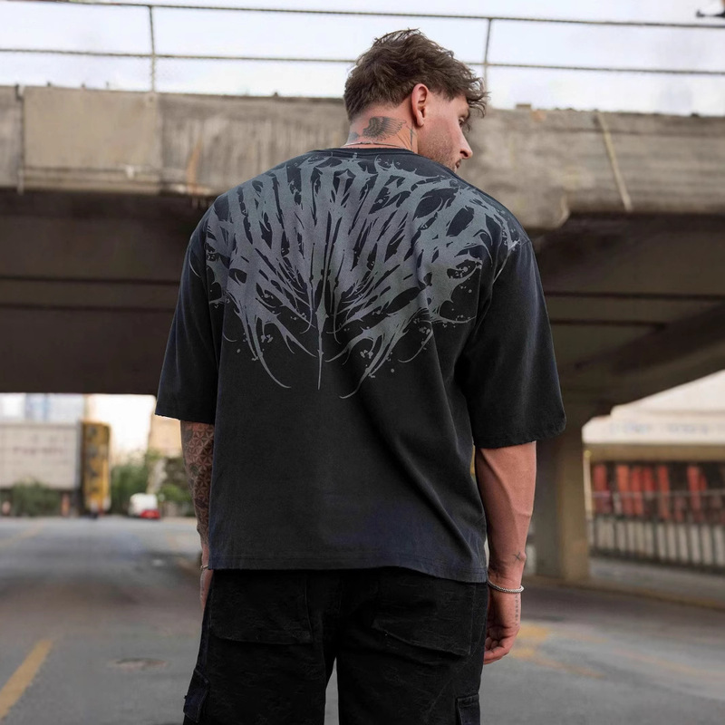 YOUNGLA American New Men's T-shirt Summer Men's Casual Loose Trendy Printed Cotton Short-sleeved Sports T-shirt