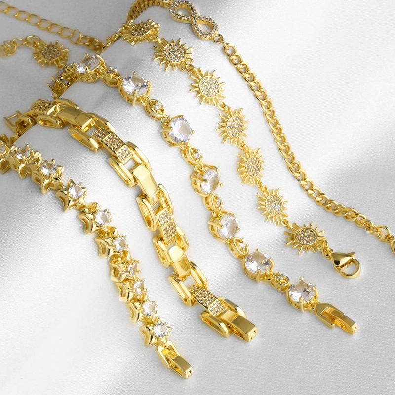 AS jewelry, 18k gold-plated copper inlaid with zircon, high-end bracelet with sun, pentagram, and figure 8 design, women's bracelet bra93