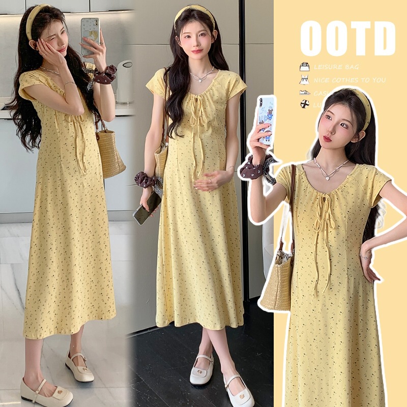 2026 New High-Quality Version of Maternity Pure Cotton Knitted Printed Dress Gentle Long Dress