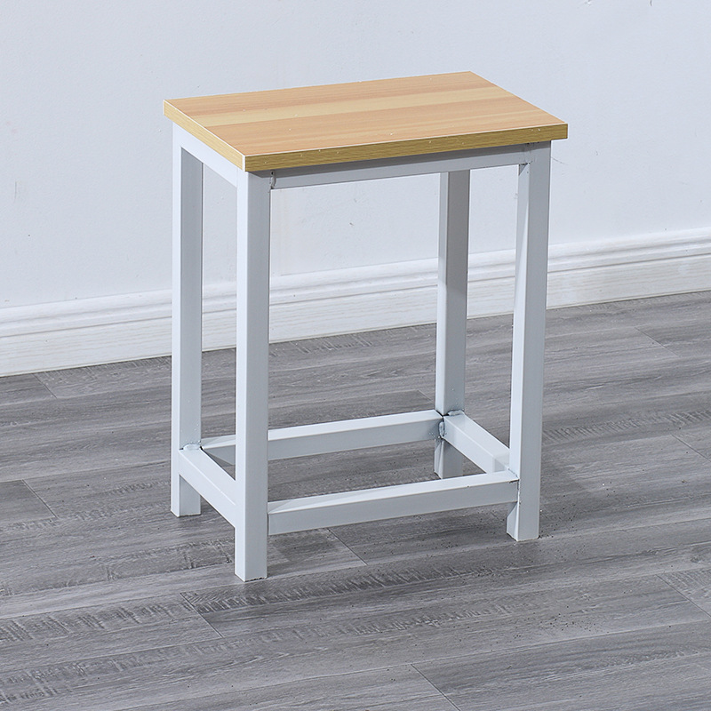 Taburete de taller al por mayor, línea de montaje de fábrica, taburete de trabajo, taburete cuadrado pequeño de acero y madera, taburete de hierro de comida rápida, oro de entrenamiento