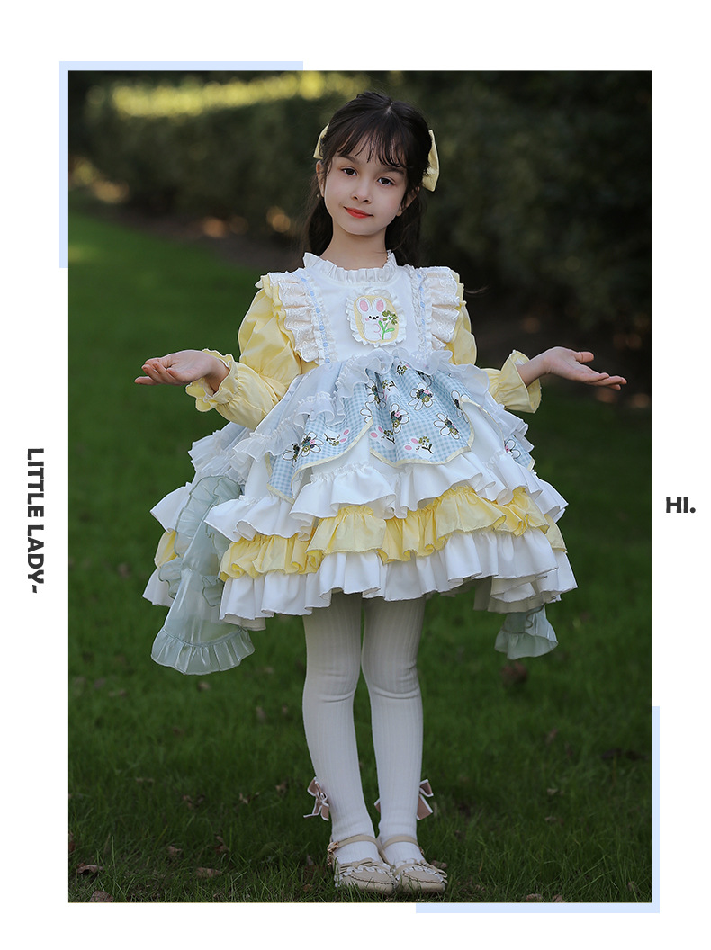 一件代发2023春秋新款女童洛丽塔裙子儿童可爱Lolita蓬蓬裙送发饰详情3