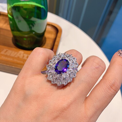 Zhao Sheng Sheng Jewelry European and American Fashion Jewelry Set Purple Orchid Zircon Pendant Ring 10*14 Earrings 6*8 Three-Piece Set