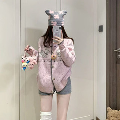 CHENQG/陈钱罐 慵懒风费尔岛小狗印花毛衣外套女软糯宽松针织开衫
