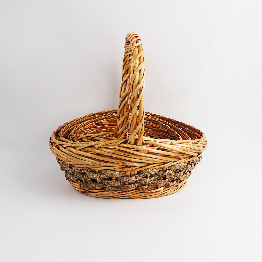 Oval Natural Wood Color Willow Basket Flower Basket Floral Decoration Basket Fruit Basket 3-piece Set Storage Basket Shopping Basket