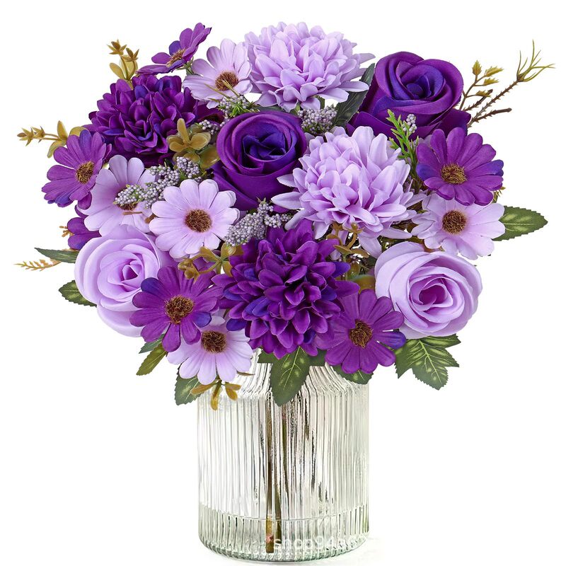 Cross-Border Artificial Flower Bouquet with Violets, Roses, and Daisies Mixed Together, Fake Flowers for Wedding Decorations, Home Decor Flowers Cross-Border Artificial Flower Bouquet with Violets, Roses, and Daisies Mixed Together, Fake Flowers for Wedding Decorations, Home Decor Flowers