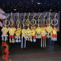 新中式燈籠鑰匙扣發光宮燈掛件汽車鑰匙鏈手機U盤書包掛飾飾品