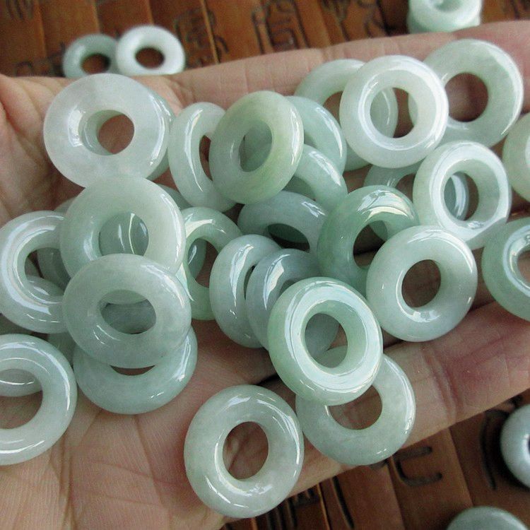 天然a品翡翠玉環diy大穴車輪珠ブレスレットアクセサリー珠平安ボタンイヤリングリング15mm|undefined