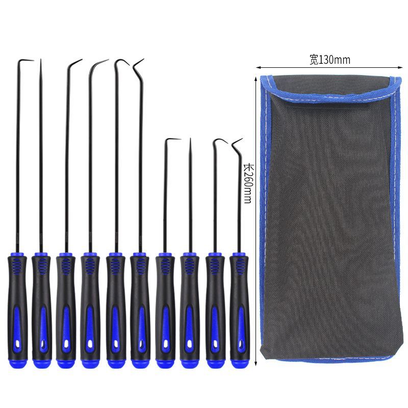 진한 파란색 손잡이와 검정색 막대 10개 세트(파란색 가장자리 벨크로 가방 + 투명 가방) 보호 커버 포함