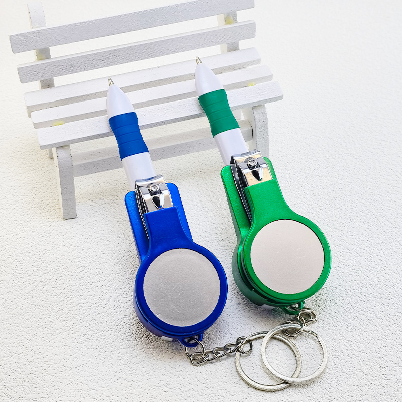 Nail Clipper Mirror Pen Advertising Ballpoint Pen with Round Mirror with Nail Clipper Key Ring Multi-Function Printed Logo