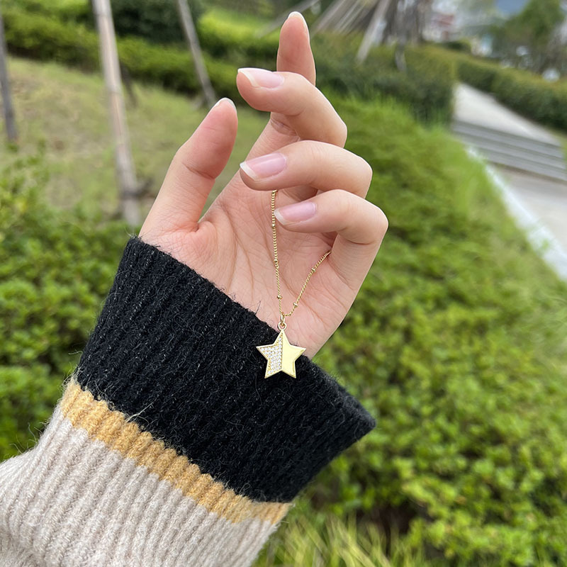 five-pointed star necklace diamond pendant jewelry glossy copper plating necklace wholesale
