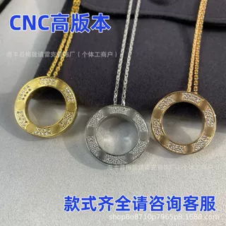 高版本大饼项链满天星无钻三钻六钻玫瑰金CNC精工V金厚镀18K批发