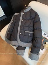 小香风撞色短款羽绒棉服女装冬季大码胖设计感好看棉衣外套