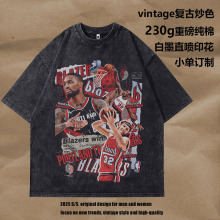 TKPA230克纯棉男装短袖t恤跨境订制数码直喷印花水洗做旧古着上衣