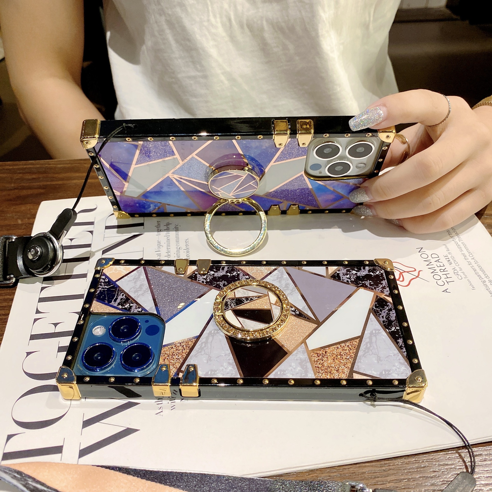 Square Electroplated Glitter Phone Case For Iphone 15 Pro & 14_voghion.com