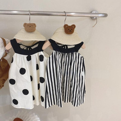 韓版童裝女童波點條紋大裙擺連衣裙兒童露背洋氣吊帶裙公主裙0045