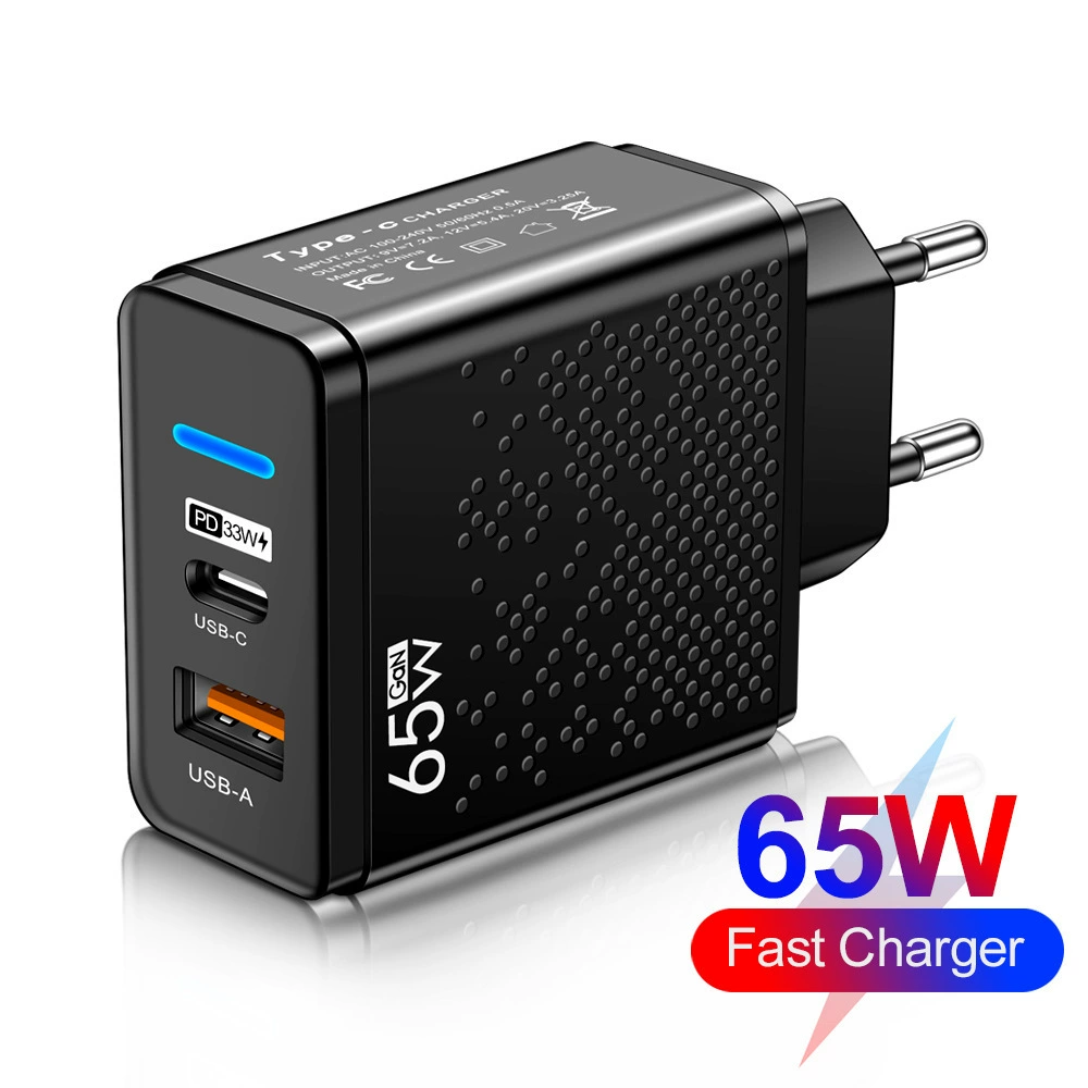 С LED подсветкой USB+PD Type-C зарядное устройство для мобильного телефона 65W, многоразовый порт, по европейским правилам, медленная зарядка электрещад