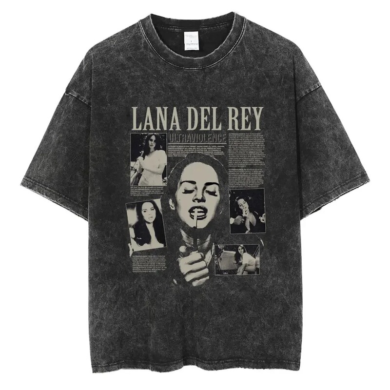 Women's T-Shirt Fashion Harajuku Male Singer Rey Era Washed T-Shirt Street Retro Short-Sleeve Del90 Cotton T-Shirt Clothing L