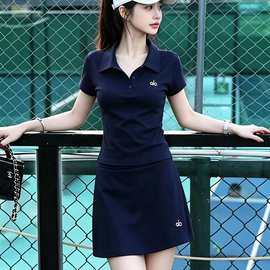 宝蓝裙裤套装女2026夏季新款洋气显瘦字母短袖短裙裤两件套潮休闲