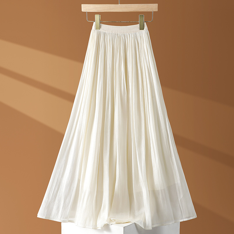 Elegant Chiffon Streamline Yarn Skirt 2025 New Thin High Waist A Mid-length Simple Large Skirt for Women