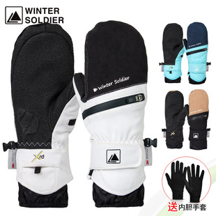 Factory fleece-lined Warm Gloves Wrist Bracers Single and Double Board Muggy Waterproof Men's Carved Sliding Kevlar Women's Touch Screen Ski Gloves