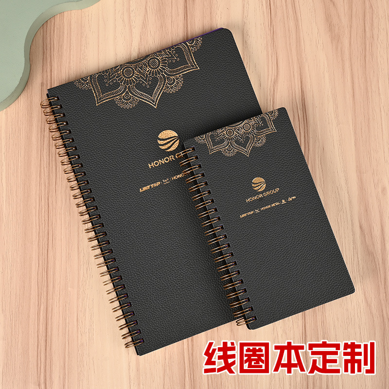 A5 Leather Coil Notebook with Custom Logo Cover and Inner Pages, Notepad for Work and Corporate Office Records