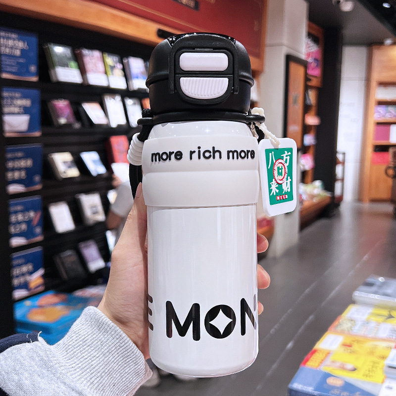 渐变色保温杯多巴胺高颜值女生带吸管双饮口便携随行不锈钢水杯子|undefined