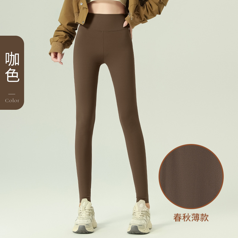 グレーのシャークパンツ レディース 秋冬 ハイウエスト 着痩せ ヨガタイツ 保温 裏起毛 レギンス 九分丈|undefined