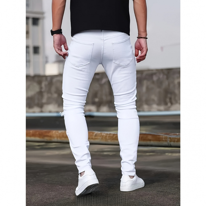 Classic Slim Fit Stretch Jeans Straight Leg Casual Men's Clothing White Stylish_mkmklike.com