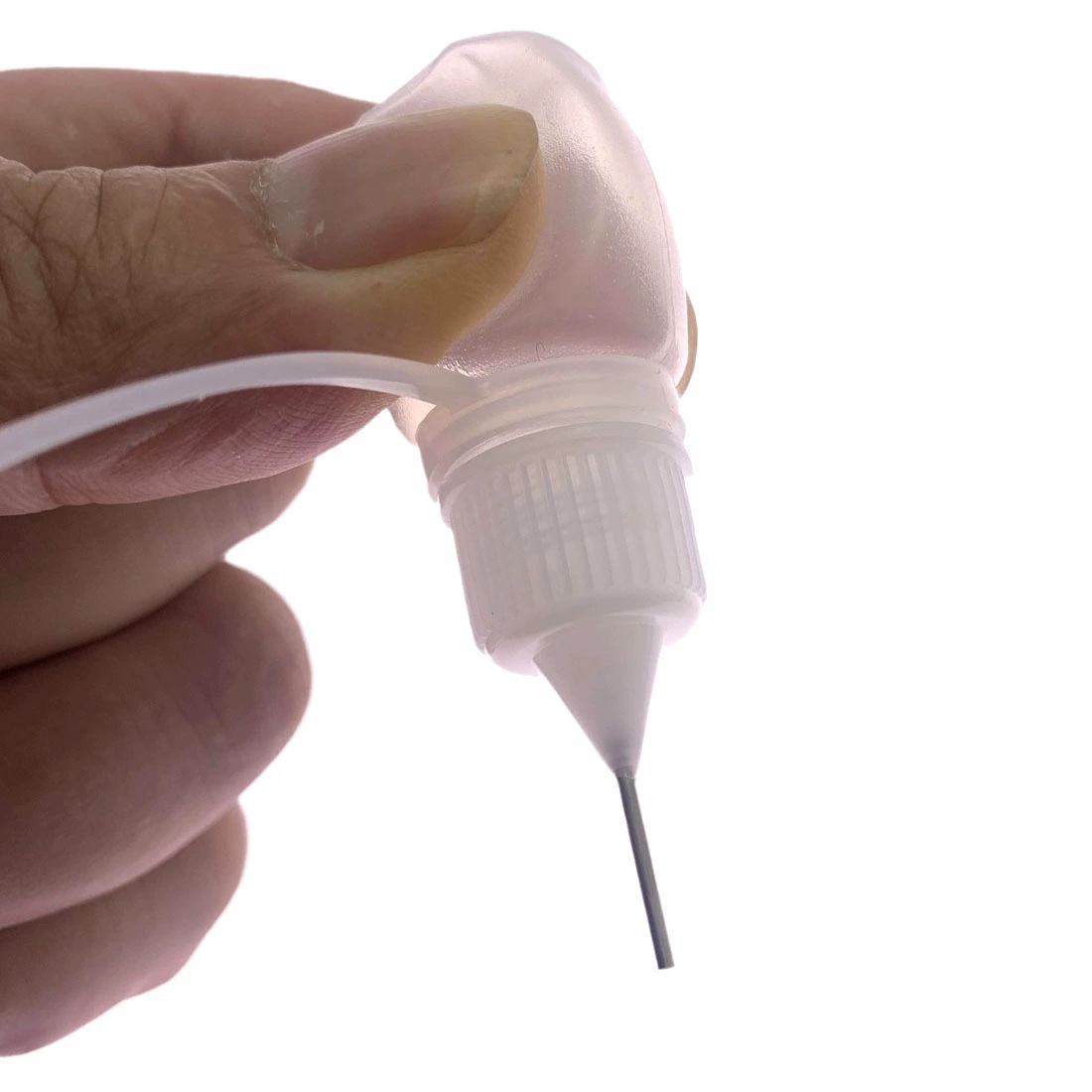 Bottle 5 ml & 10 ml, squeezable PE body with stainless steel pin tip and PP cap