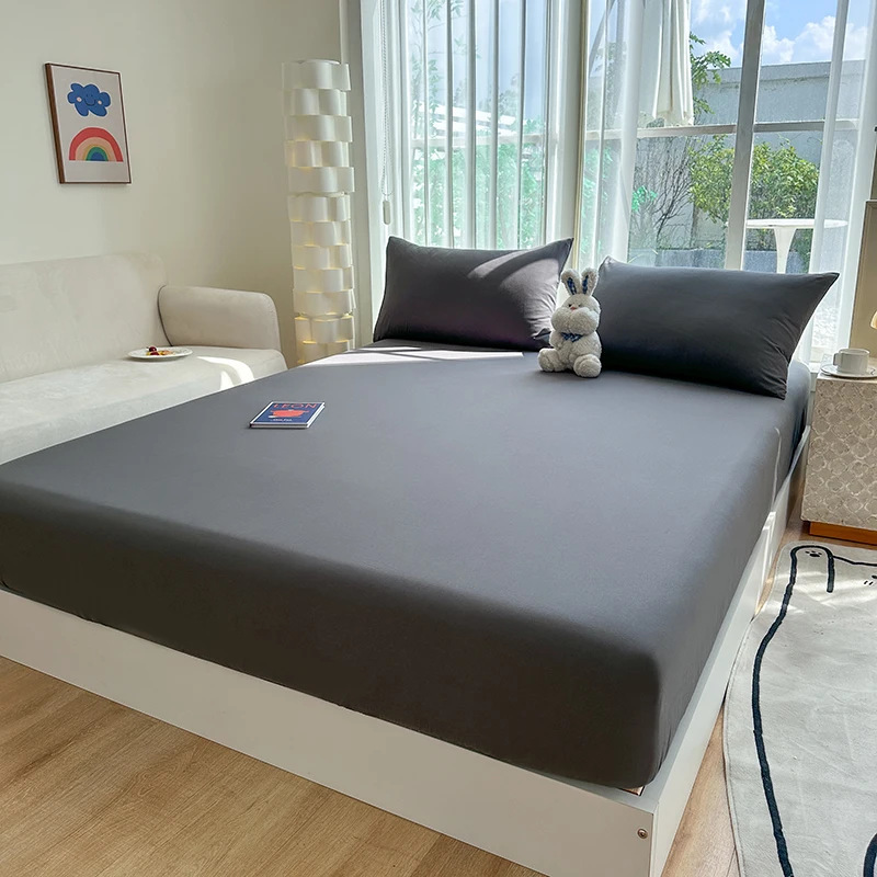 Solid Color Cotton Mattress Cover Japanese Style Simple Mattress Cover One-Piece Homestay Hotel Double Mattress Protective Set Mattress Cover Three-Piece Set