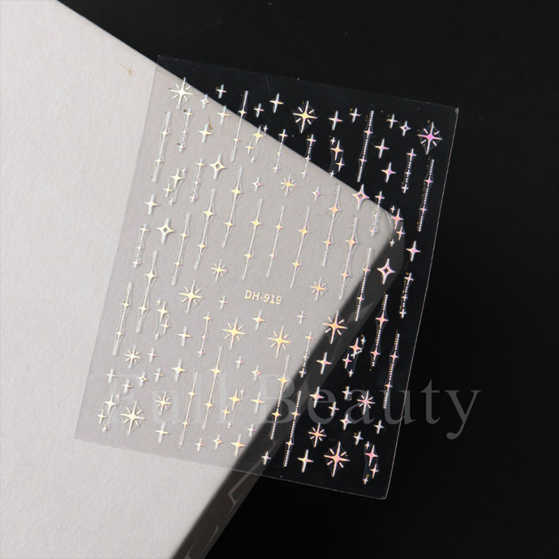 跨境热款美甲贴纸 ins经典色法式线条星芒四芒星太阳之神指甲贴纸|undefined