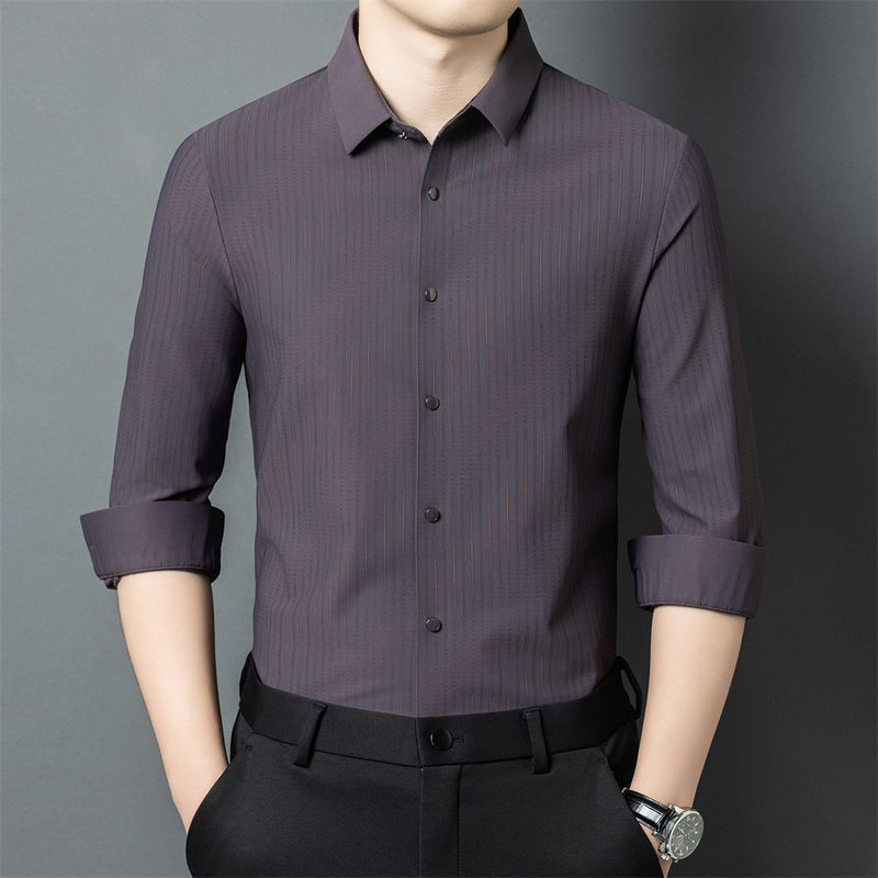 2026 Autumn New Long Sleeve Shirt Versatile Fashionable Base Layer Striped Business Casual Men's Seamless Striped Shirt 2026 Autumn New Long Sleeve Shirt Versatile Fashionable Base Layer Striped Business Casual Men's Seamless Striped Shirt