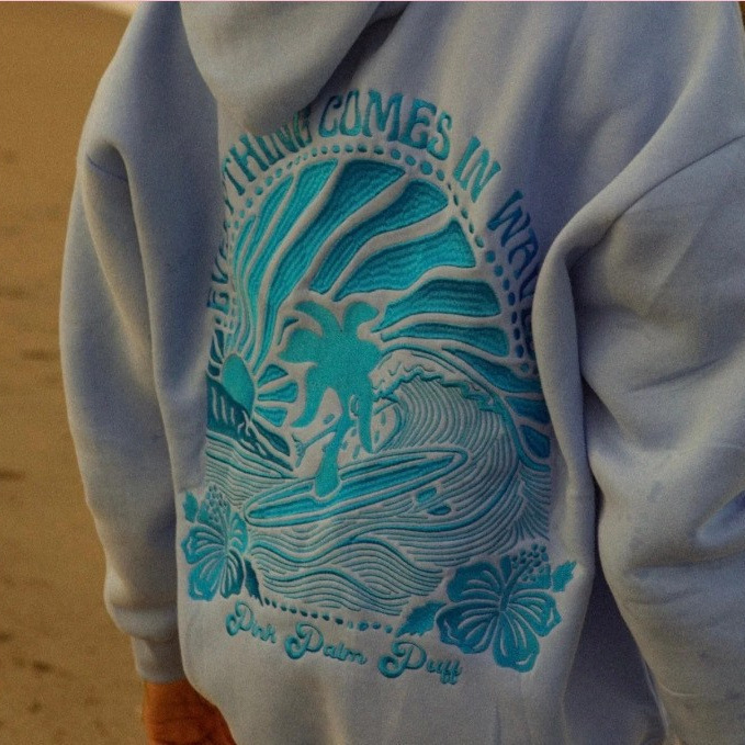 Professional Embroidery Ding Z Cross-Border European Size Drop Shoulder Sleeve Ribbed Coconut Sea Wave Pattern Hoodie Sweatshirt Jacket Professional Embroidery Ding Z Cross-Border European Size Drop Shoulder Sleeve Ribbed Coconut Sea Wave Pattern Hoodie Sweatshirt Jacket