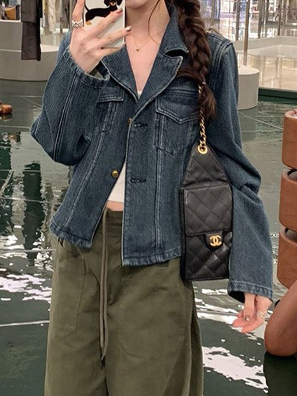 槿一自制 蓝调时刻 私服复古做旧牛仔外套女早秋韩系小众上衣新品|undefined