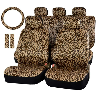 Leopard naxışlı, dəbdəbəli, isti oturacaq üzlüyü, sükan və çiyin qoruyucusu ilə.