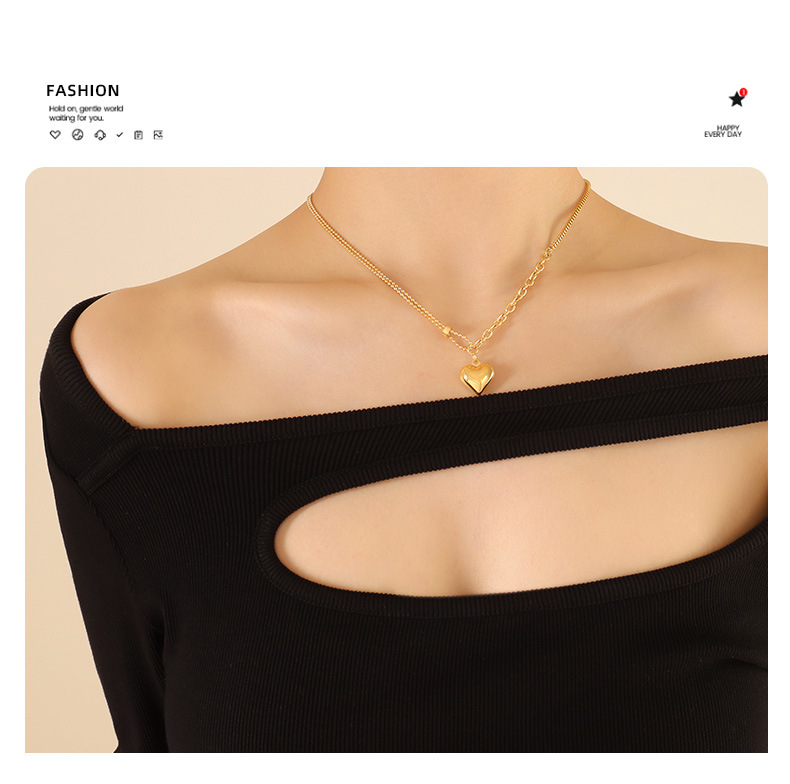 French Style Heart Shape Titanium Steel Plating Metal Necklace 1 Piece