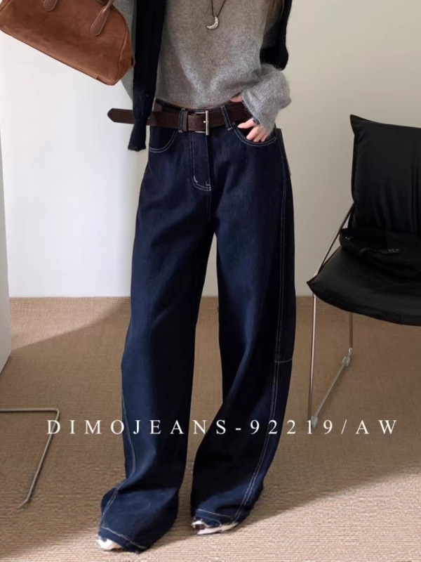 DIMO复古高腰阔腿牛仔裤女2025秋季美式时尚宽松垂感弯刀裤92219|undefined