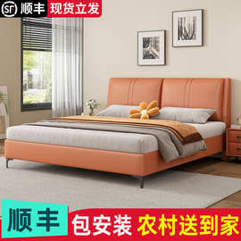 实木软包床科技布艺双人床现代简约1.8米家用主卧轻奢1.2米单人床