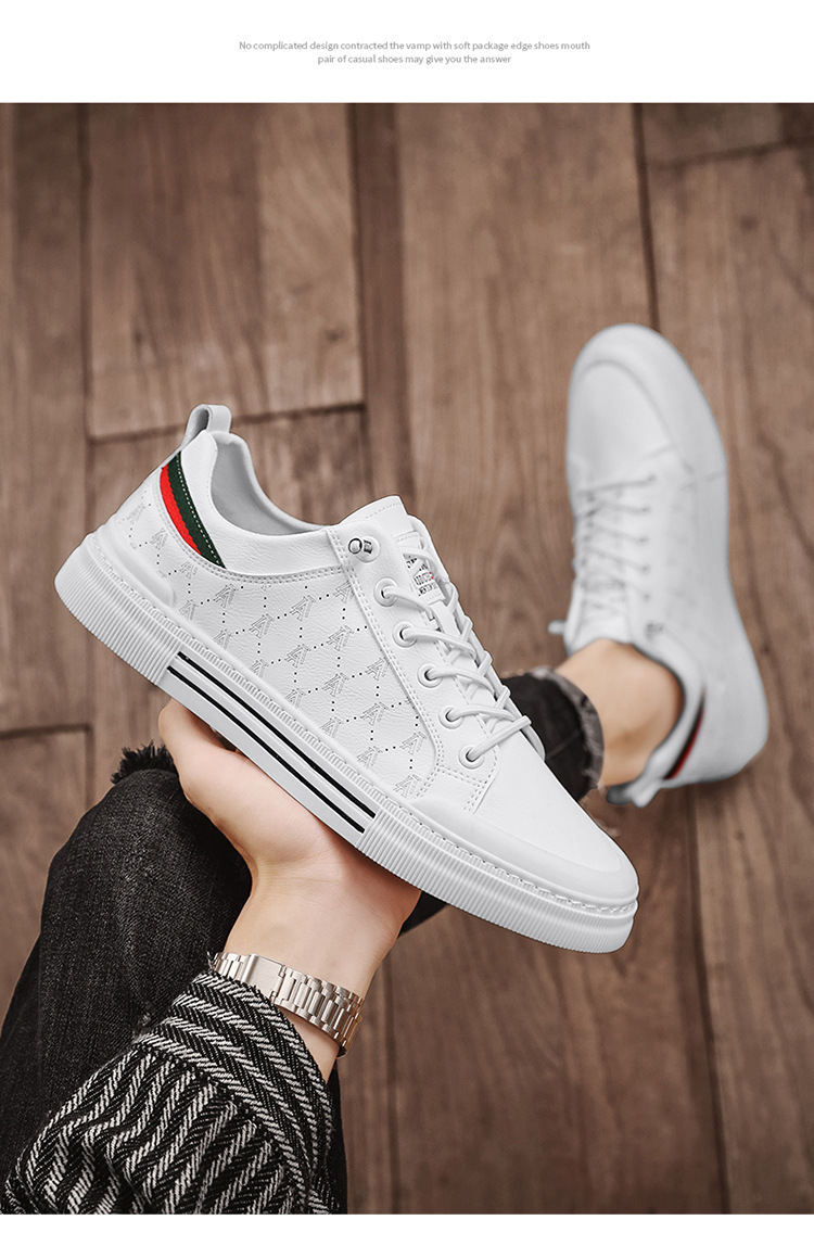 Men's Casual Shoes Microfibre Leather Trainers White Trendy_voghion.com