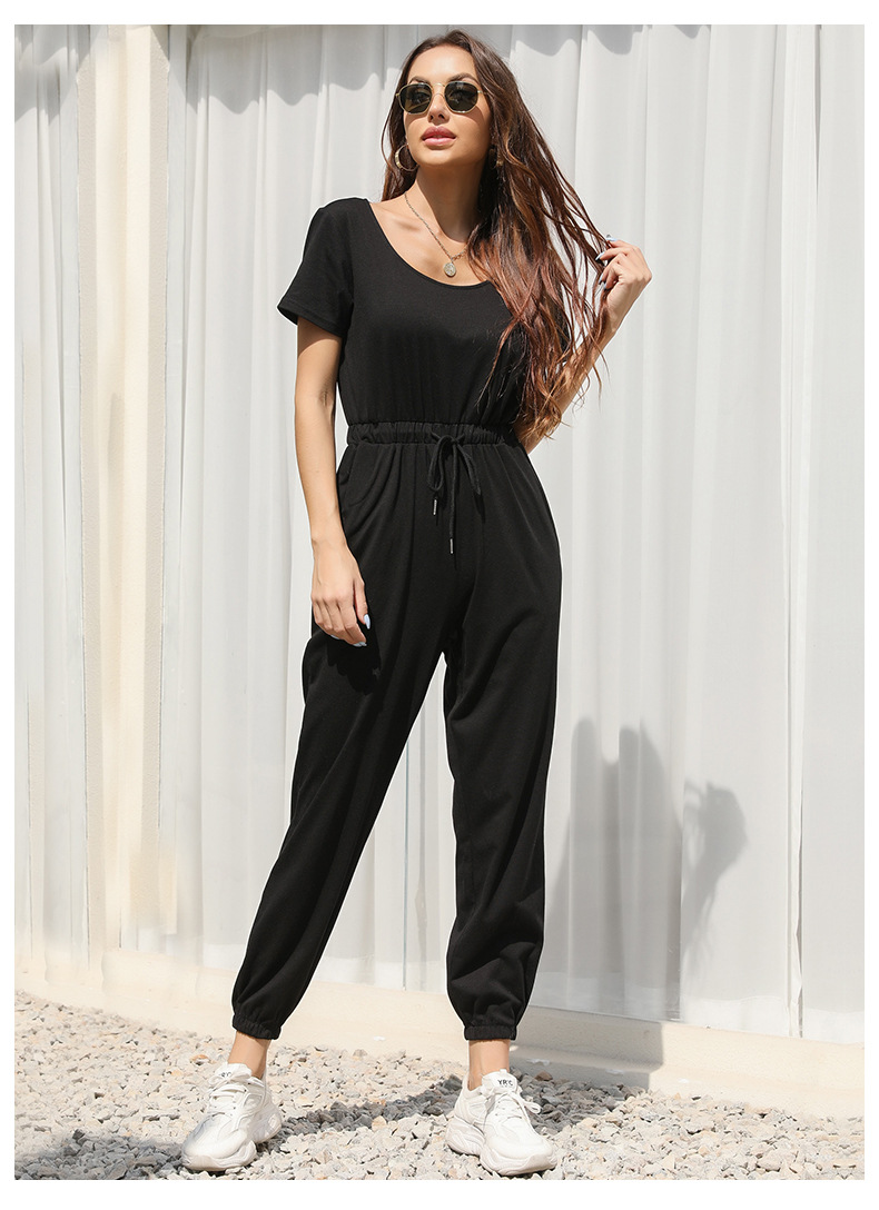 Solid Color Belted Casual Jumpsuit NSYYF61505