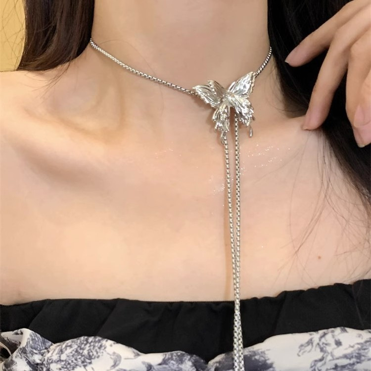 高级百搭小辣妹蝴蝶锁骨链可调节抽拉项链小众设计时尚颈链配饰女|undefined