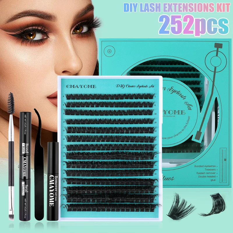 False Eyelash Set DIY, Curled Dense Cluster Lashes, Separate Tufts (252 pcs)