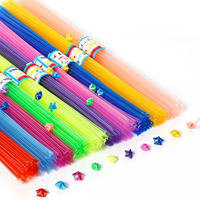 Fábrica recta al por mayor estrellas plegables noceluzentes botellas de deseos origami paja estrella de la suerte estrella de plástico plegable