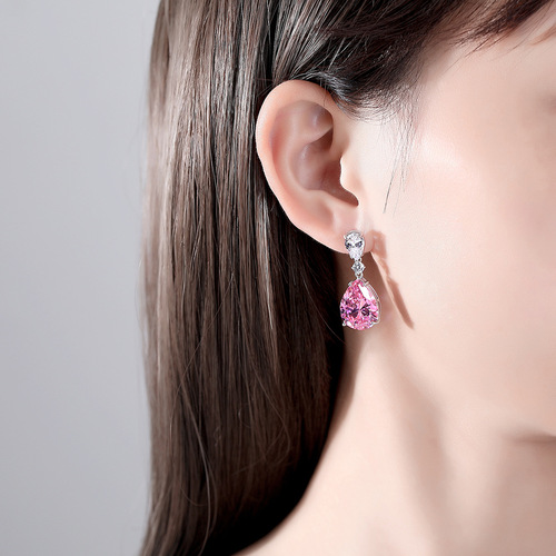 PAG&MAG bridal earrings 925 silver women's high-end retro palace style pink gemstone earrings earrings and earrings